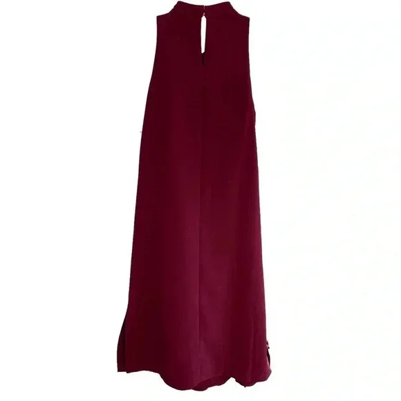 Dark Magenta Sleeveless Pleated Shift Dress - Picture 3 of 3